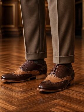 UNDANDY Men’s Wingtip Brogue Oxford Brown Leather Dress Shoes US 12/EUR 46